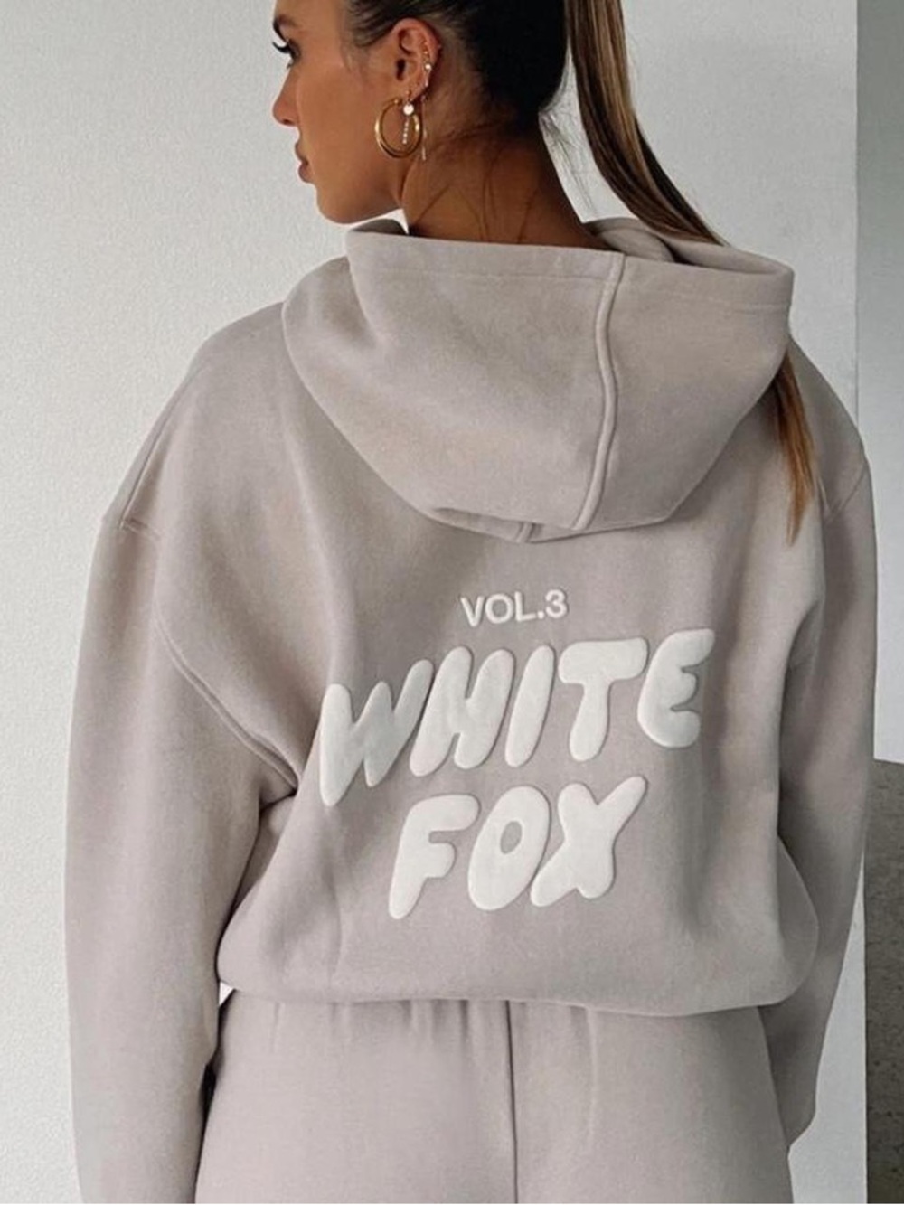 WHITE FOX VOL.3 Logo Hoodie - beige with white print.